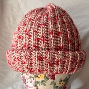 Crochet pink and red beanie